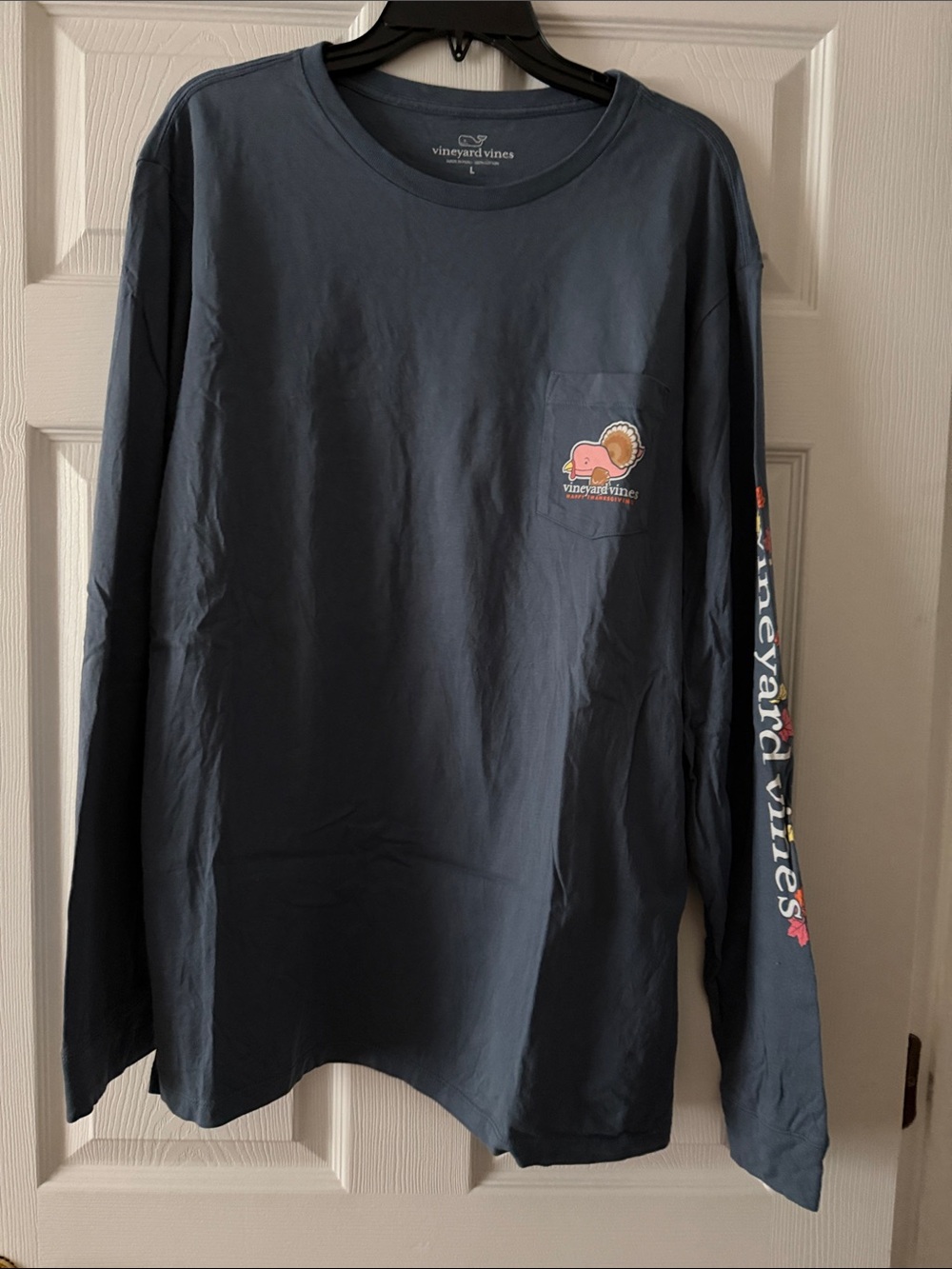 Vineyard Vines Navy Long-Sleeve Pocket Tee with Fruit Chest Graphic